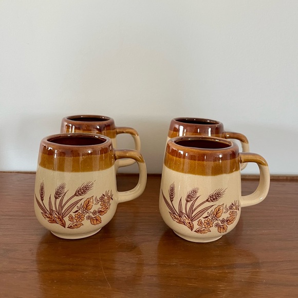 Complete Set with Original Box- 9 Pcs Vintage Wheat Maple Leaf Stoneware Tea Set - Picture 5 of 10